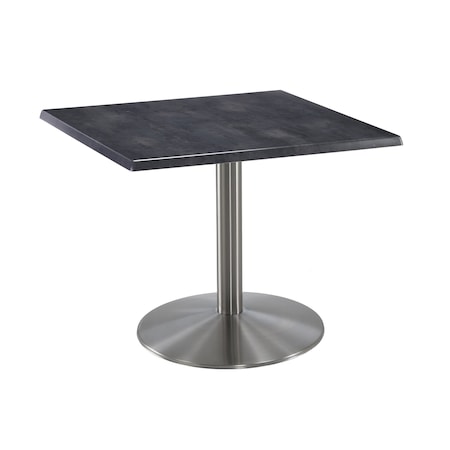 Holland Bar Stool Co 30" Tall OD214 Stainless Steel Table Base 22" Diameter 30"x30" Square Black Steel Top OD214-2230SSOD30SQBlkStl